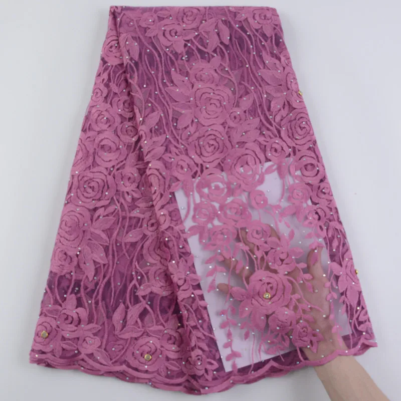 

French Onion Lace Fabric African Embroidered Tulle Lace Fabric With Stones Nigerian High Lace Fabric For Wedding Party Dress