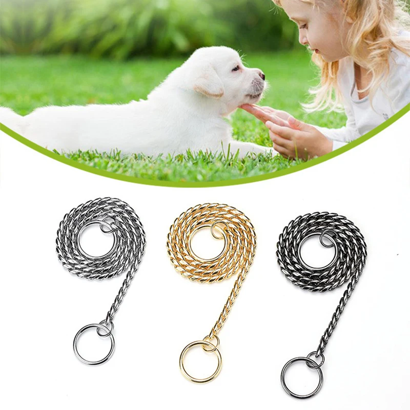 

High Quality Copper Pet P Snake Slip Chain Dog Leash Dog Choke Collar Pet Outdoor Training Collar Leash Necklace Leads for Dogs