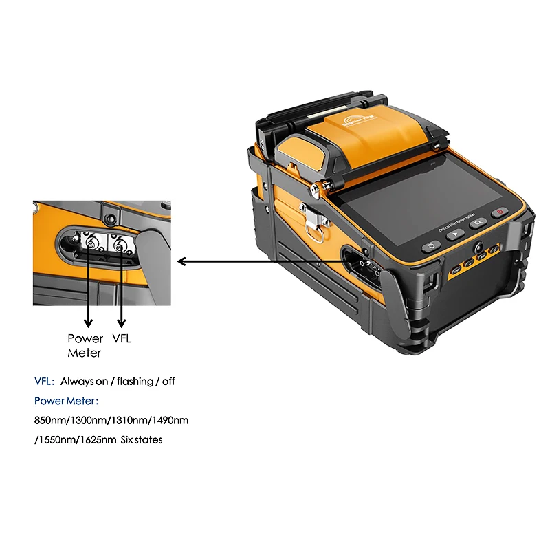 AI-9 signal light multilingual optical fiber fusion splicer FTTH fiber optic splicer built-in optical power meter and VFL5.0