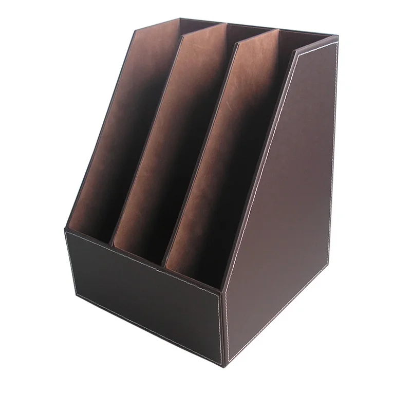 Creative PU Leather Three Row Storage Rack, Office Document File Data ...