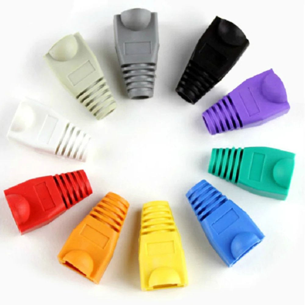 

100 Pcs/Set Multi-color crystal head sheath ethernet cable protective case Network plug Socket boot cap RJ45 Rubber Sleeve