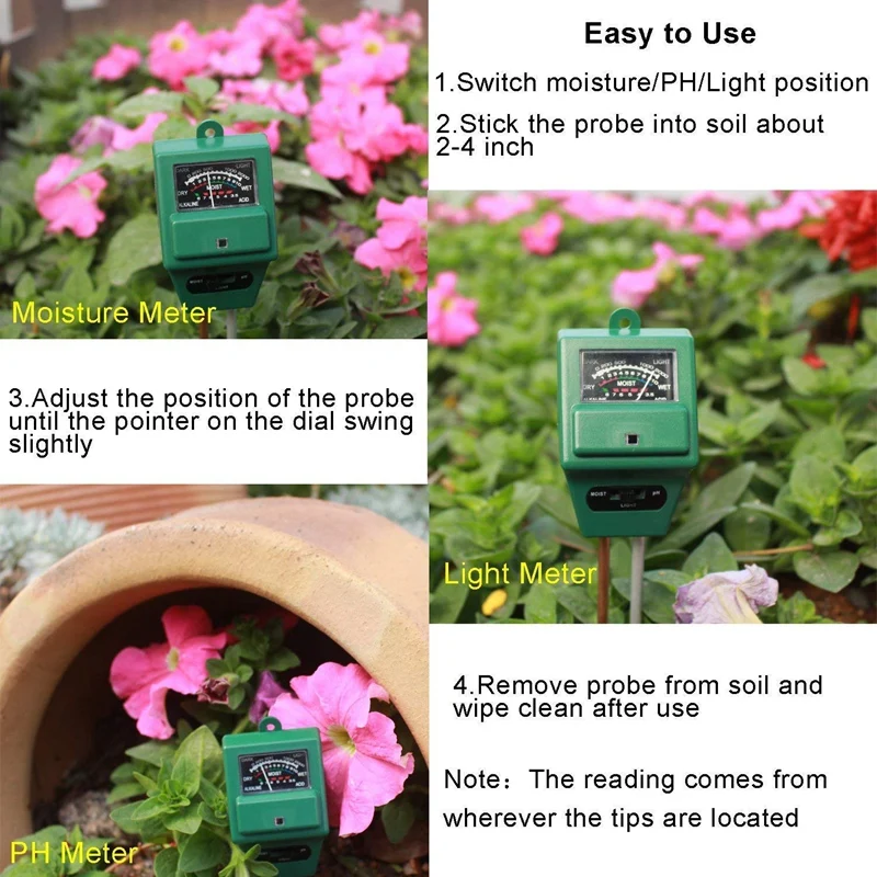 Hot Soil Moisture Measuring Sensor Tester Humidity Hygrometer Hydroponic Gardening Water Plant Flower Soil PH Tester Light Meter
