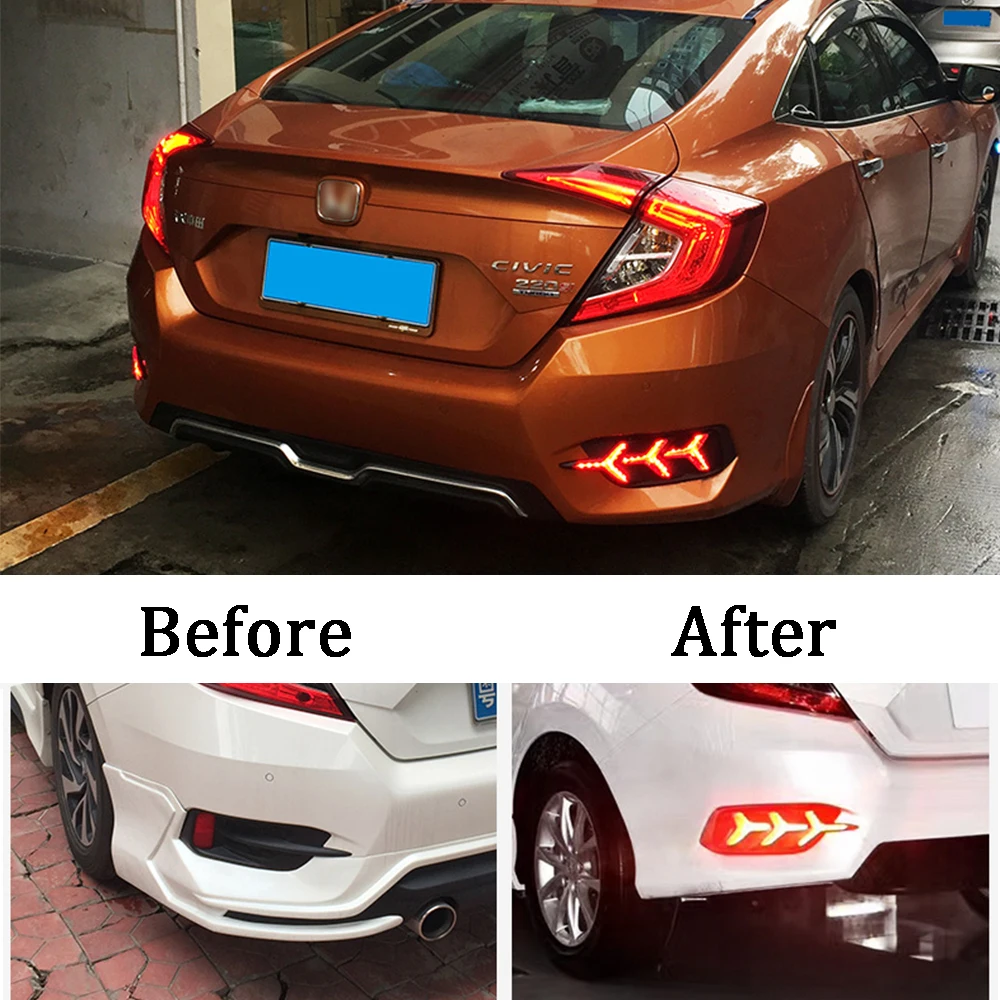 

ECAHAYAKU 1 Pair LED DRL Rear Tail Light for Honda Civic 10th 2016 Rear Bumper Light Rear Brake Light DC 12V Daytime Light
