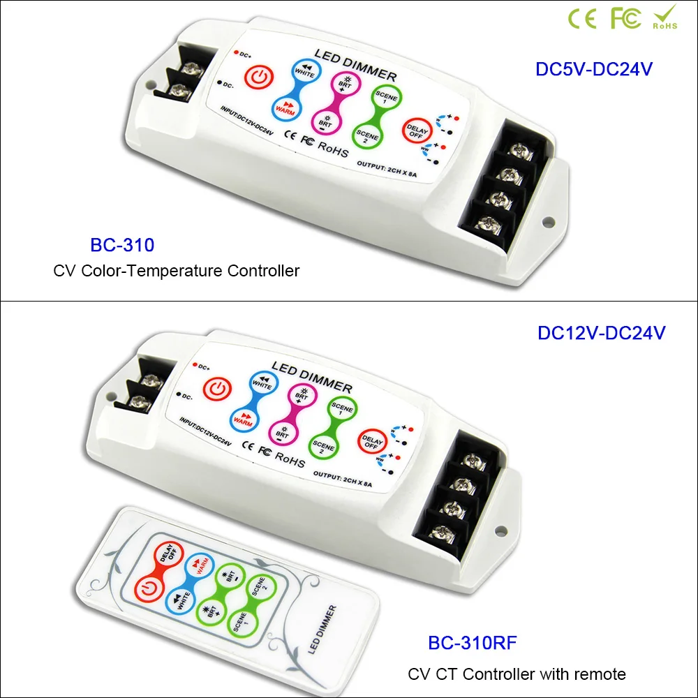 

DC12V-24V 2 channel CV Color temperature led controller wireless RF remote for 5050 led strip tape light