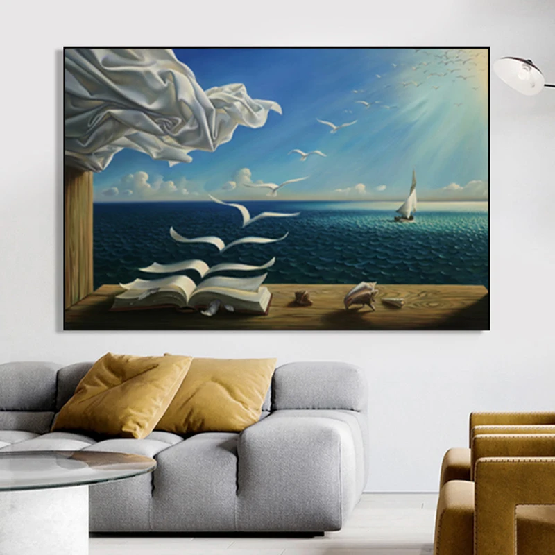 Сальвадор Дали волны книга парусник картина маслом на холсте плакаты и принты настенные картины для