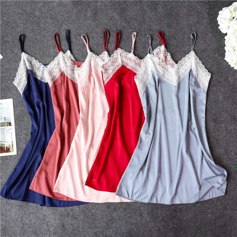 

Ladies Sexy Silk Satin Nightdress V-neck Nightgown Elegant Sleep Shirt Summer Night Shirt Charming Home Dress For Women