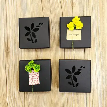 

7.5*7.5*3cm hollow flower/blank black packaging cardboard,20pcs sock packaging gifts baby shower,black candy/soap boxes