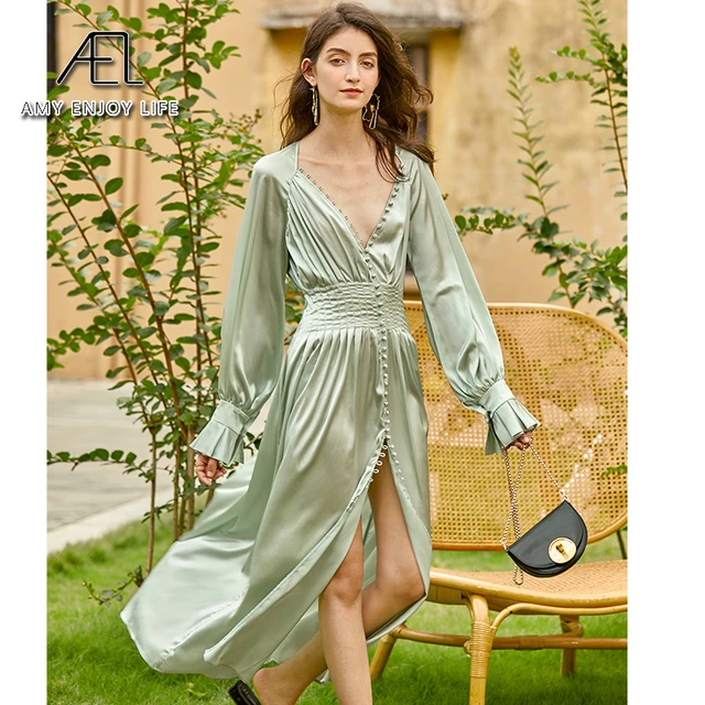 light green satin dress