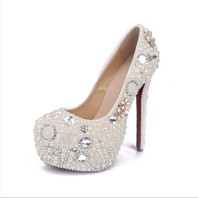 Women's high heels women's wedding shoes women's bridesmaid's shoes women's banquet shoes women's noble pearl diamond shoes