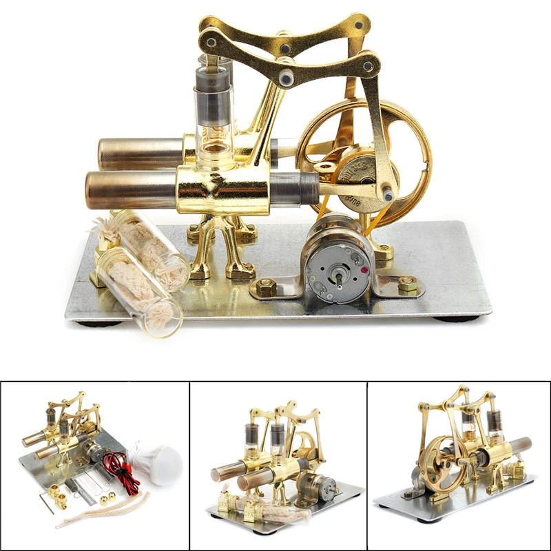 2 Double Cylinder Hot Air Stirling Engine Motor Model Physics Steam Power Toy 2 Double Cylinder Hot Air Stirling Engine Motor Model Physics Steam Power Toy