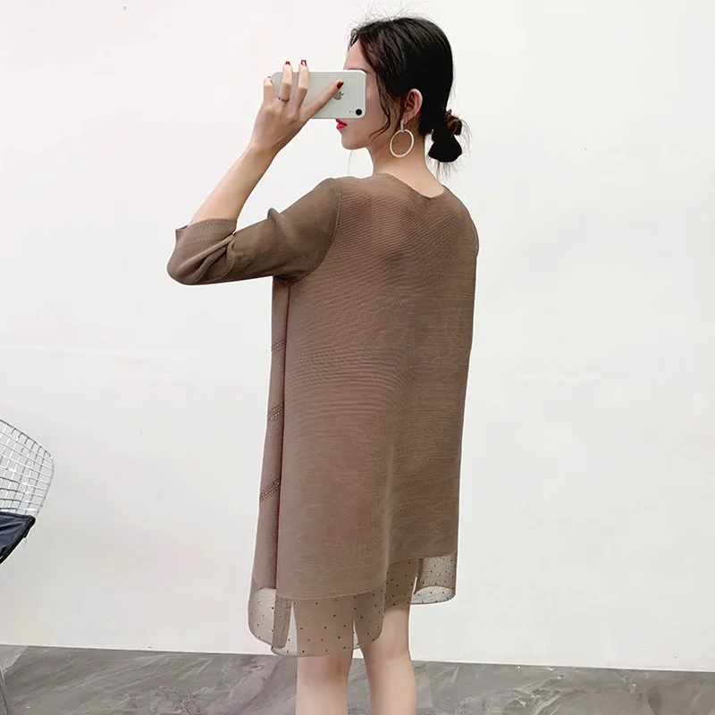 Женское плиссированное платье Miyake, новинка, свободные, большие размеры, красная основа, плиссированные платья