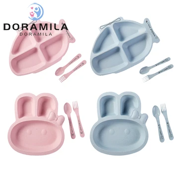 

Children Tableware Set Rabbit Airplane Shape Cute Food Dishes Safe Plates with Fork Spoon Dinner Plates for Child Baby