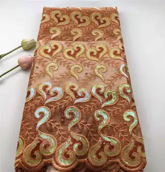 

Factory price 2019latest Organza lace fabric Best quality sequins lace with beads fabric for African Wedding Dresses Winn926s