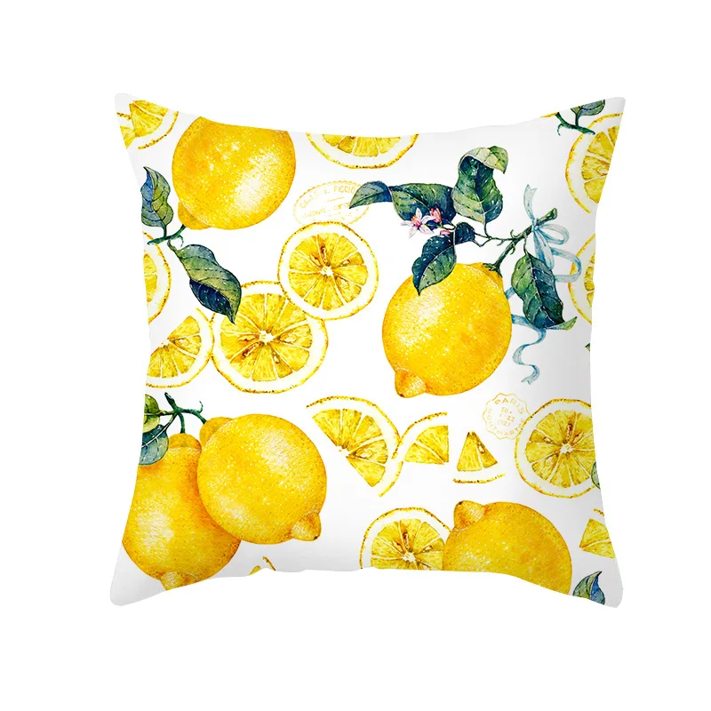 Nordic Fresh Yellow Lemon Print Pillowcase Hot Simple Polyester Cushion Case Floral Letters Pillows Case Decorative Sofa Couch