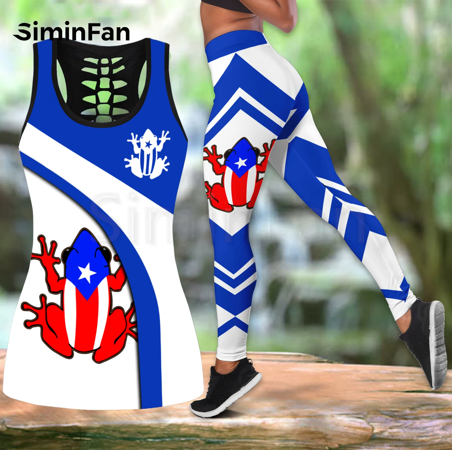 

Puerto Rico Frog Combo Outfit Two Piece Yoga Sets Women 3D Printed Hollow Out Tank Top Leggings Summer Vest Casual Pant Suits 04