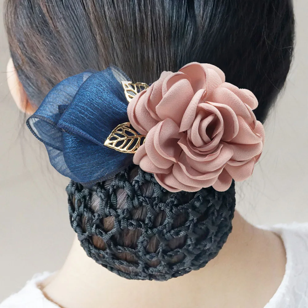 Elegant flower Hair Nets For Women Clip Mesh Hair Bun Cover Barrettes Net Snood Hairnet Bow Bow-knot Decor for Lady Dance Office