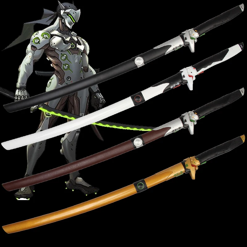 Аниме Косплей мечи для игры OW Genji's sword из углеродистой стали зеленые бриллианты