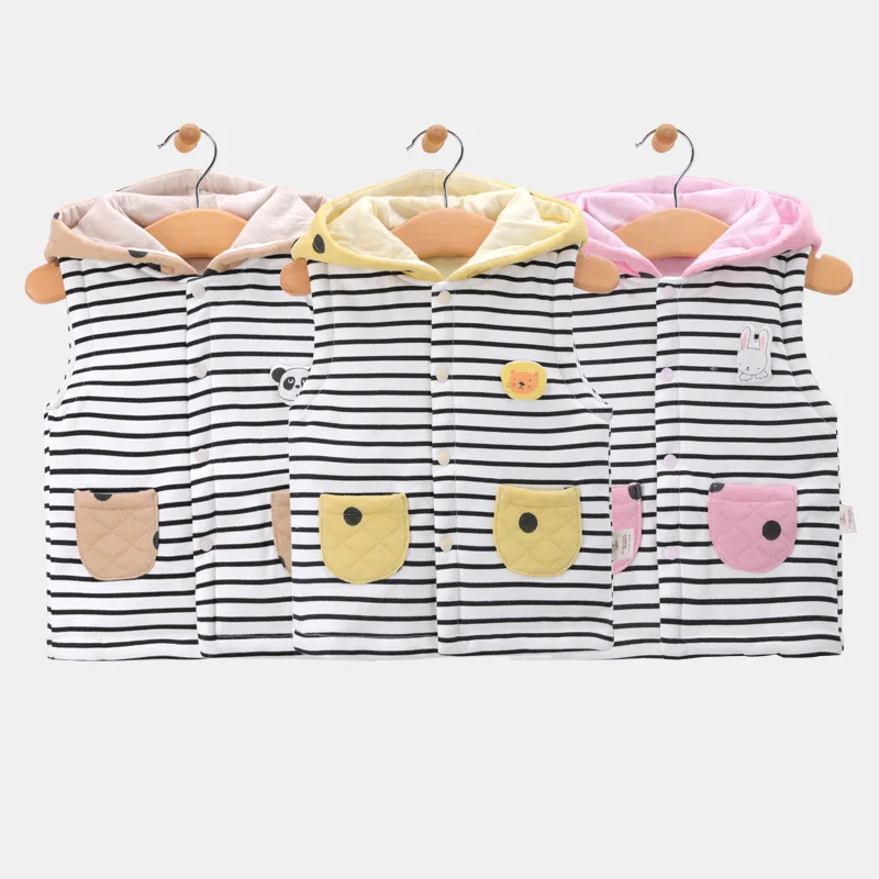 Joy Bear/Детский жилет осенне-зимний плотный теплый жилет в полоску с капюшоном для маленьких мальчиков и девочек