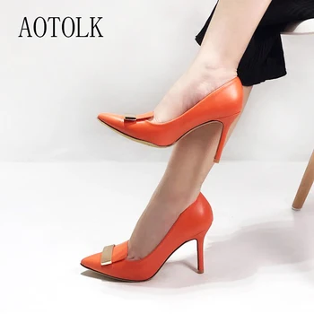 

High Heels Women Shoes Pointed Toe Metal Decoration Sexy Office Woman Pumps Lady Dress Shoes Spring Summer New Arrival 2020 DE