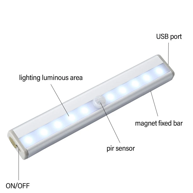  10/20 LED Under Cabinet Light Motion Sensor Lamp lighting for Wardrobe Cupboard Closet Kitchen USB  - 33002168100