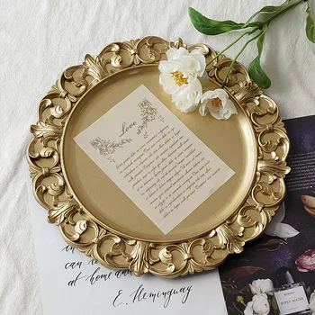 

Nordic Plastic Round Storage Tray Tableware Vintage Ring Tray Decorative Jewelry Desktop Wedding Kitchen Serving Tray