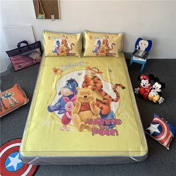 

Disney Winnie Pooh Bed Mattress Topper Mat Children Girls Bed Mat Pillowcase Summer Ice Silk Sleeping Bed Mat Set for Adults