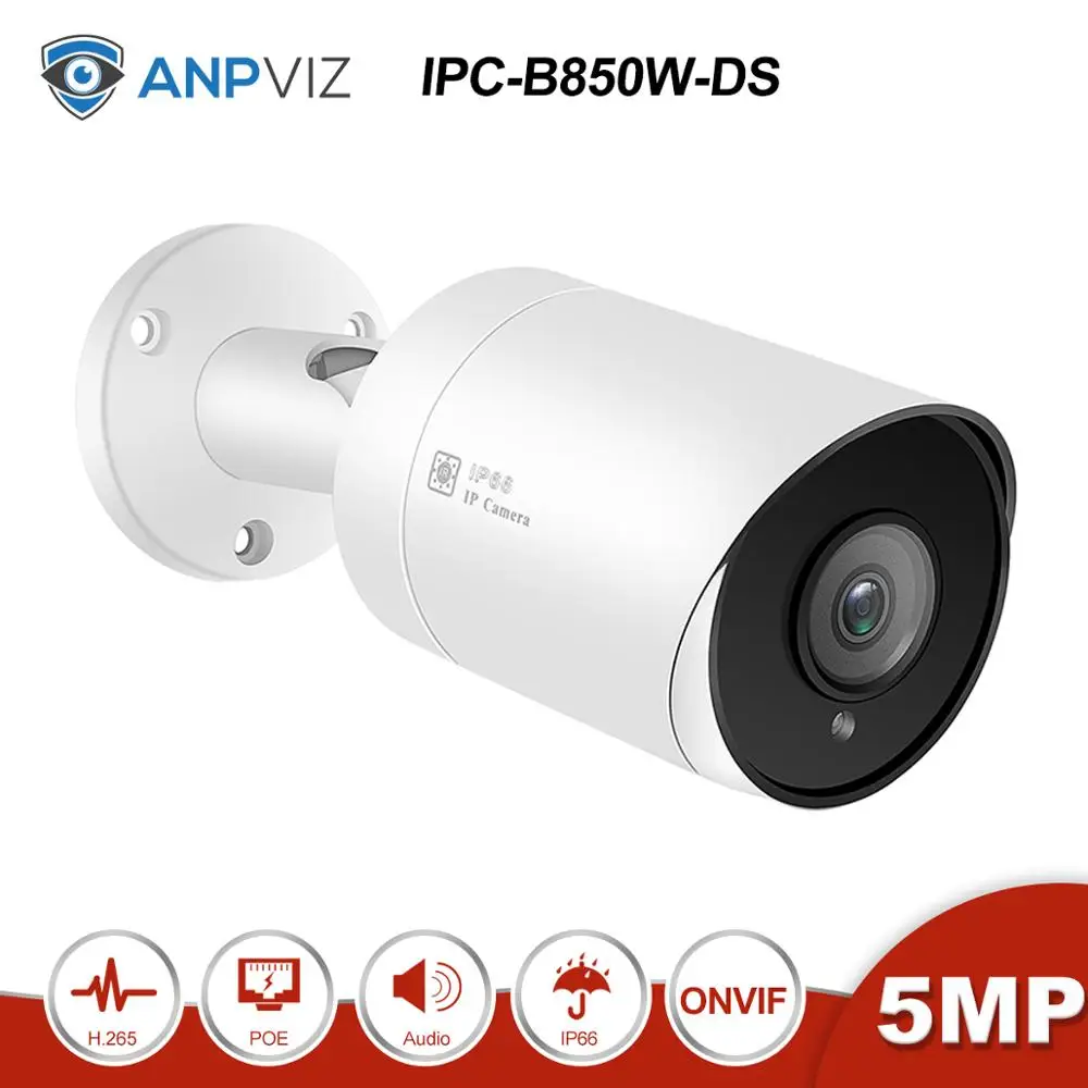 

Anpviz(Hikvision Compatible) IPC-B850W 5MP POE Bullet IP Camera With Audio SD Card Slot Outdoor Night Vision 98ft ONVIF H.265