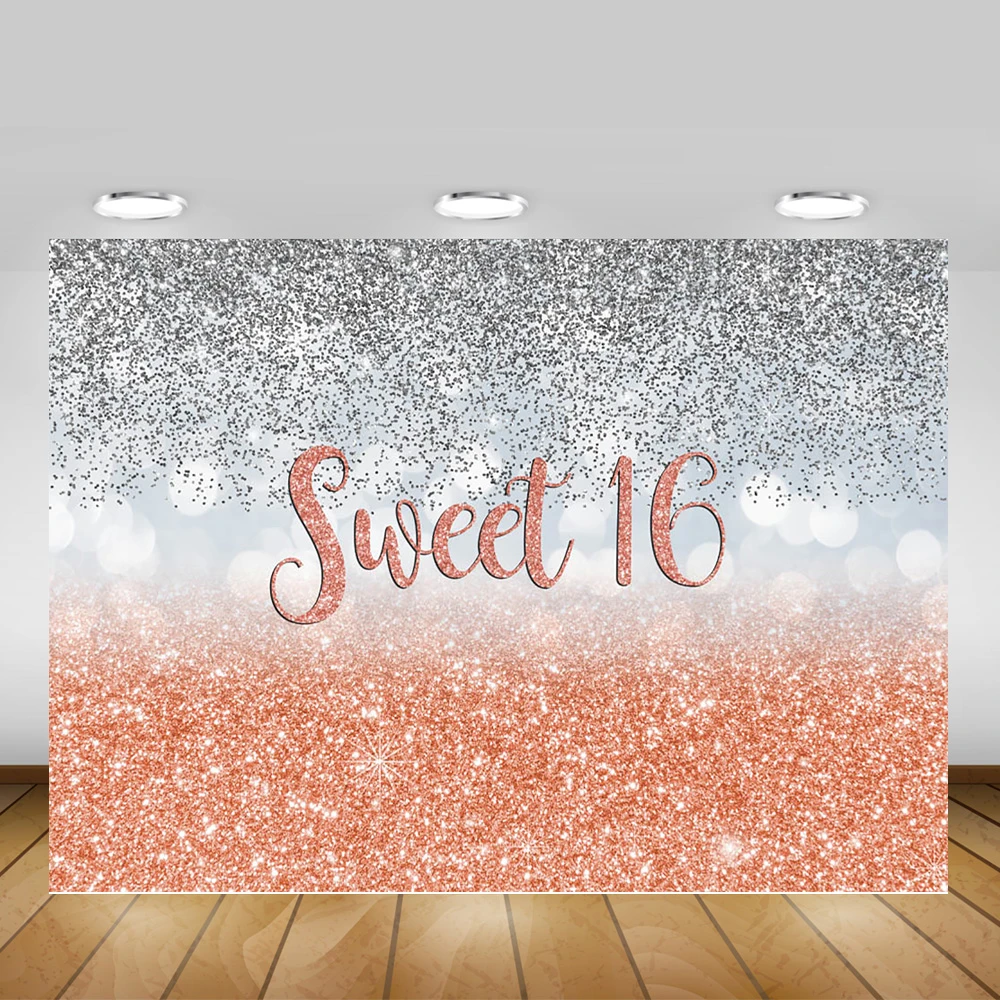 写真付きのパーソナライズされたキラキラ ピンクゴールドのバナー 16の誕生日パーティーの背景 背景 Aliexpress