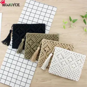 

Summer Simple Solid Color Tassel Clutch Zipper Wallet Casual Boho New Fashion Women Daily Lipstick Coin Purse Card Holder Bags