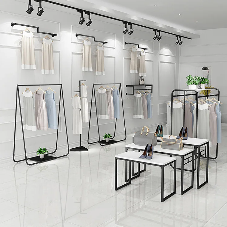 

Simple Iron Art Floor-type Wall Side Clothes Rack WOMEN'S Dress Shelf Display Rack Combination Effect Clothing Store Showing Sta