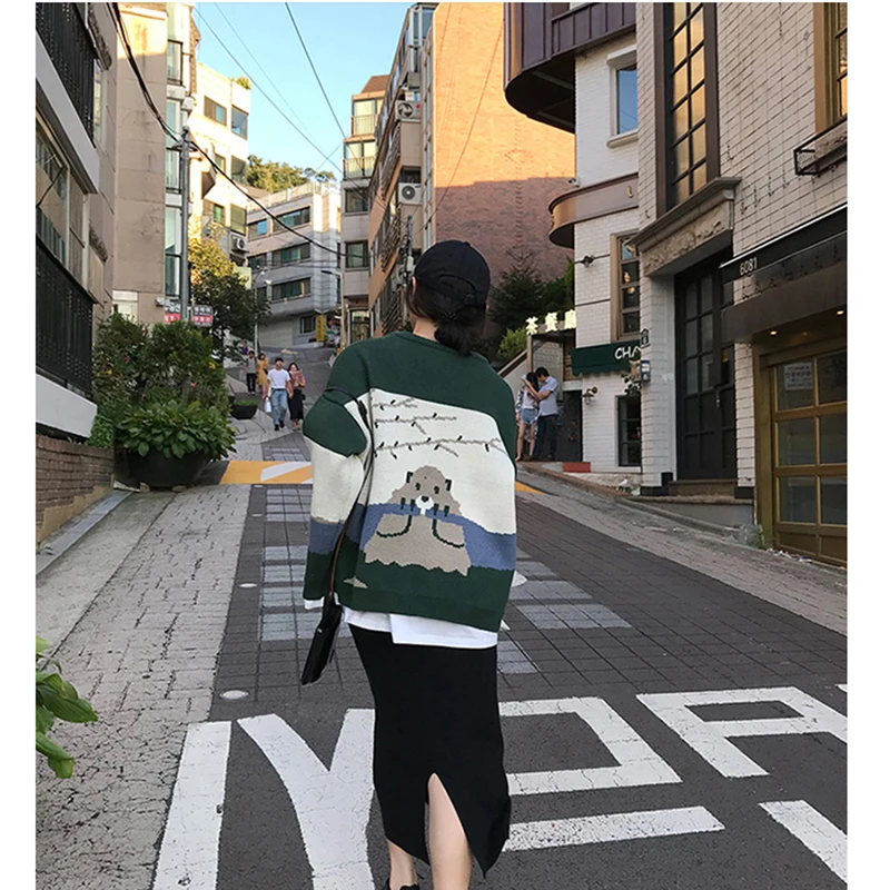 Koala Pattern Sweater Women's Autumn/winter Loose Round Neck Jacquard Pullover Woman Sweater Knitwear Leisure Casual O-Neck Tops Koala Pattern Sweater Women's Autumn/winter Loose Round Neck Jacquard Pullover Woman Sweater Knitwear Leisure Casual O-Neck Tops