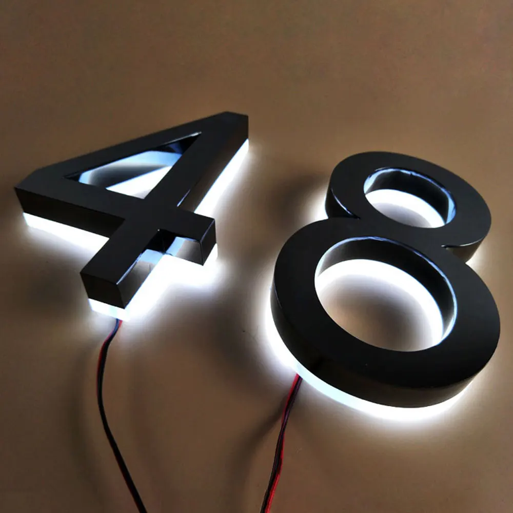 

floating black/gold Titanium coated Channel Letters Led back light House Numbers for business with warm/RGB/blue/white light