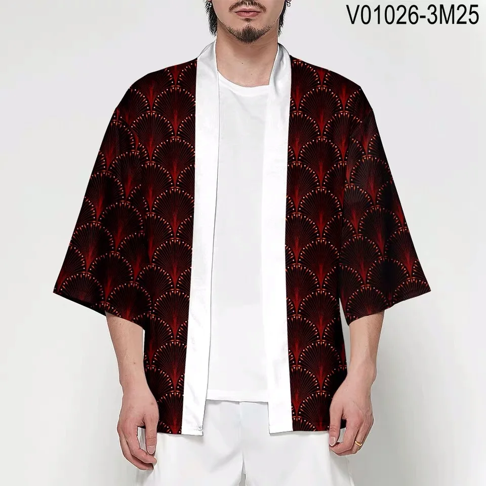 Японское кимоно Haori Yukata 3D печать Косплей женщин/мужчин мода лето Повседневная крутая короткий рукав - Цвет: H