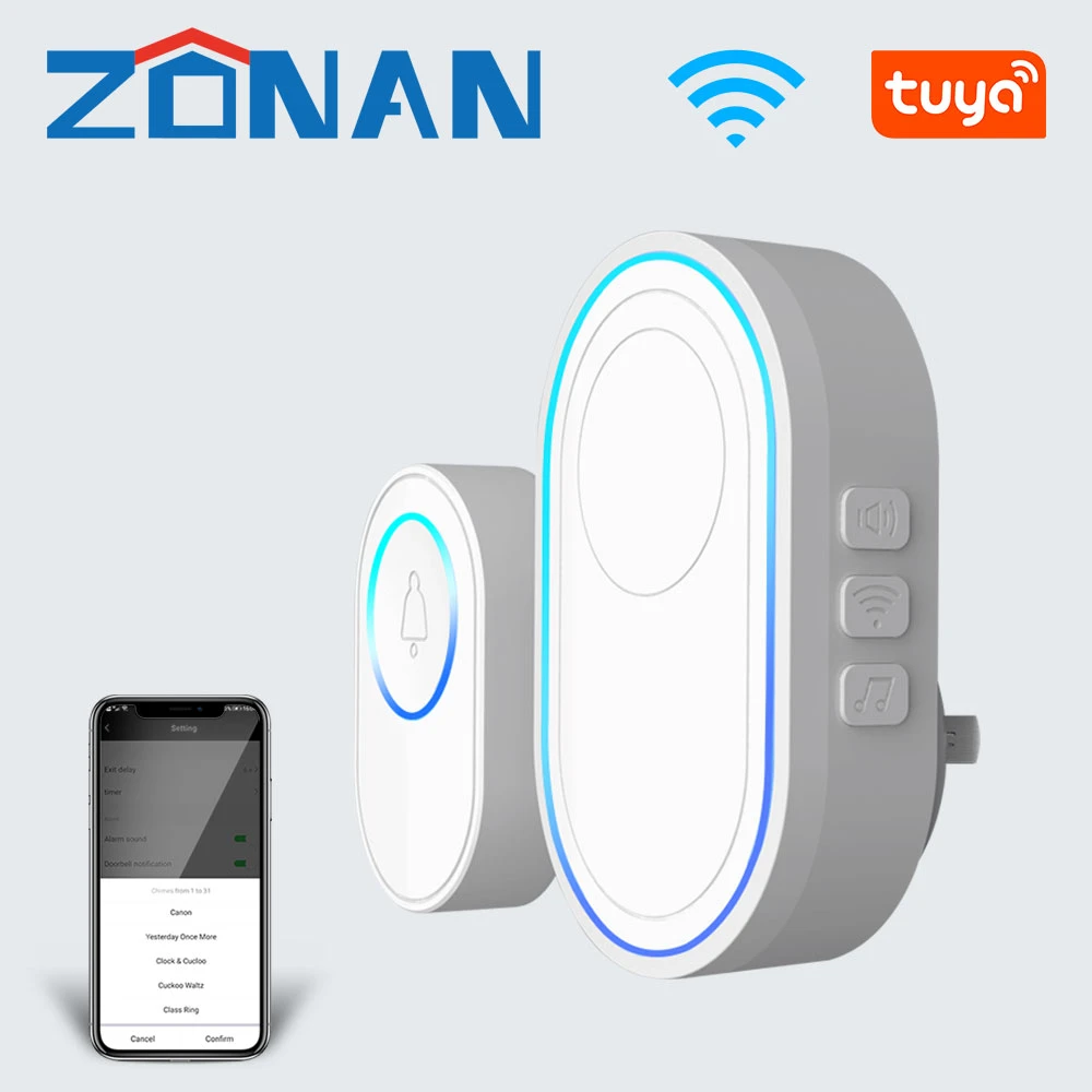 ZONAN DB11 DB10 Smart Home Wifi Tuya Doorbell Alarm System 58 Sound Apartment Bell 433MHz Wireless Detectors Security Alarm doorbell screen intercom