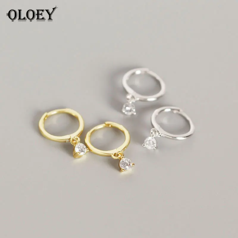 

OLOEY 100% Real 925 Sterling Silver Pendant Hoop Earrings Women Small Round Zircon Earring Fine Jewelry Christmas Gifts YME550