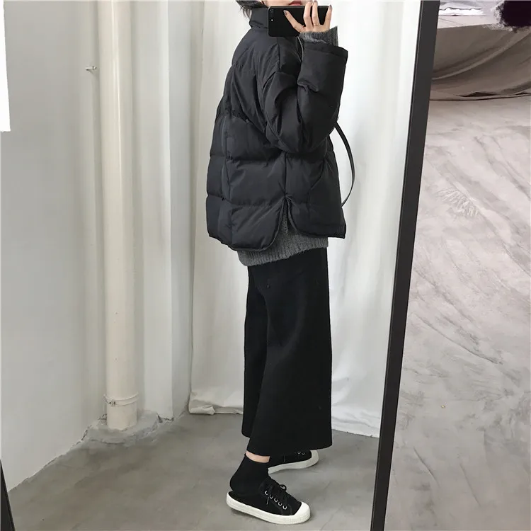 

Korean-style Stand Collar Thick Warm Puffy Cotton Coat Winter Simple Versatile Warm down Coat Cotton-padded Clothes Big Coat Wom