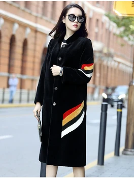 

Winter 2020 Real Fur Coat Women Tops Plus Size 5xl Sheep Shearing 100% Wool Coat Long Jacket Overcoat Abrigo Mujer KJ542