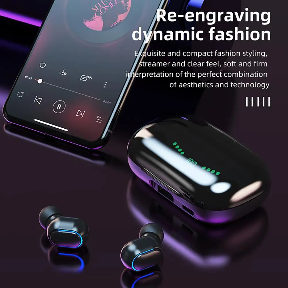 Bluetooth Earphone TWS 9D Stereo Wireless Earbuds Sport IPX7 Waterproof Fingerprint Touch Headsets 2000mAh Chaging Box With Mic
