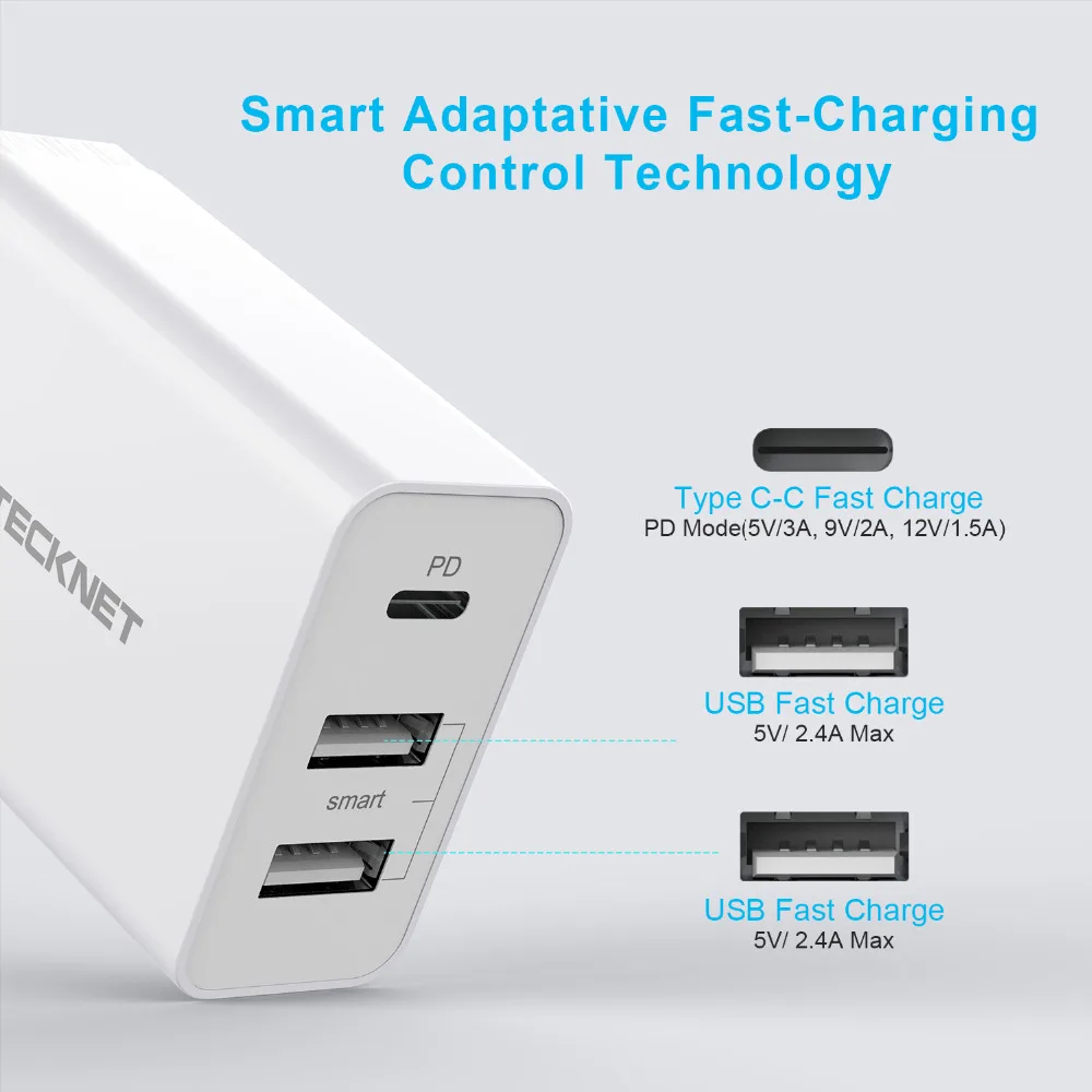 TeckNet 18 Вт USB PD зарядное устройство, адаптер, быстрая зарядка, настенное зарядное устройство, портативное зарядное устройство для iPhone, samsung, Galaxy Note 10