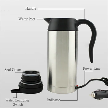 

750ml Stainless Steel Electric In-Car Kettle Heated Water Bottle Auto Travel 12V High Quality And Durable