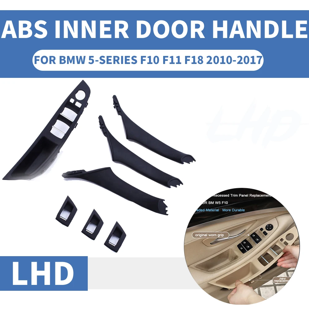 cheap 4 7PCS Left Hand Drive LHD For BMW 5 series F10 F11 F18 520 525 530 Black Car Interior Door Handle Inner Panel Pull Trim Cover