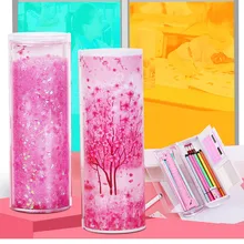 Quicksand прозрачный креативный Многофункциональный цилиндрический пенал школьные канцелярские ручки держатель розовый синий калькулятор