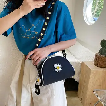 

Women Canvas Crossbody Bag Purse Flower Simple Handbag Classic Semicircle Shoulder Sling Elegant Crossbody Shoulder Bag