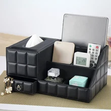 Tissue Box Multi Functional Napkin Holder PU Leather Remote Controller Storage Box Home Decoration Table Top Organizer