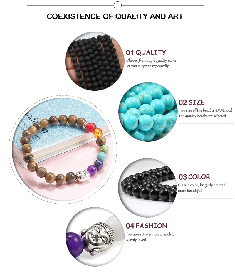 Cuentas de piedra volcánica de Lava para hombre y mujer, pulsera de Buda de Reiki 7 color Natural, de 8mm, joyería de dijes, regalos de oración - AliExpress