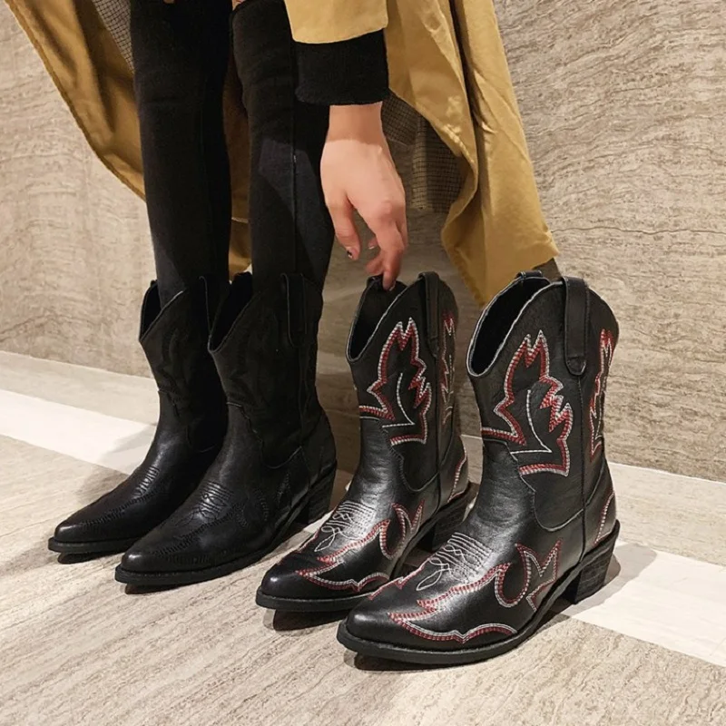 Новые западные сапоги ковбойские женские laarzen dames chaussures femmes automne hiver кожаные |