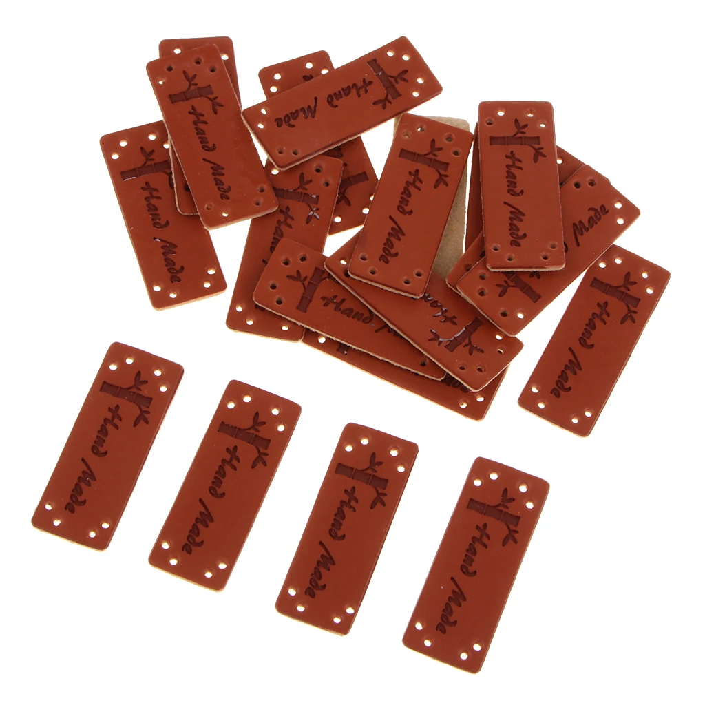 20Pcs/Pack Leather Handmade Label Tags for DIY Sew Clothes Craft Embellishment Knit DIY Patches Bags Leather Label Sewing Craft 