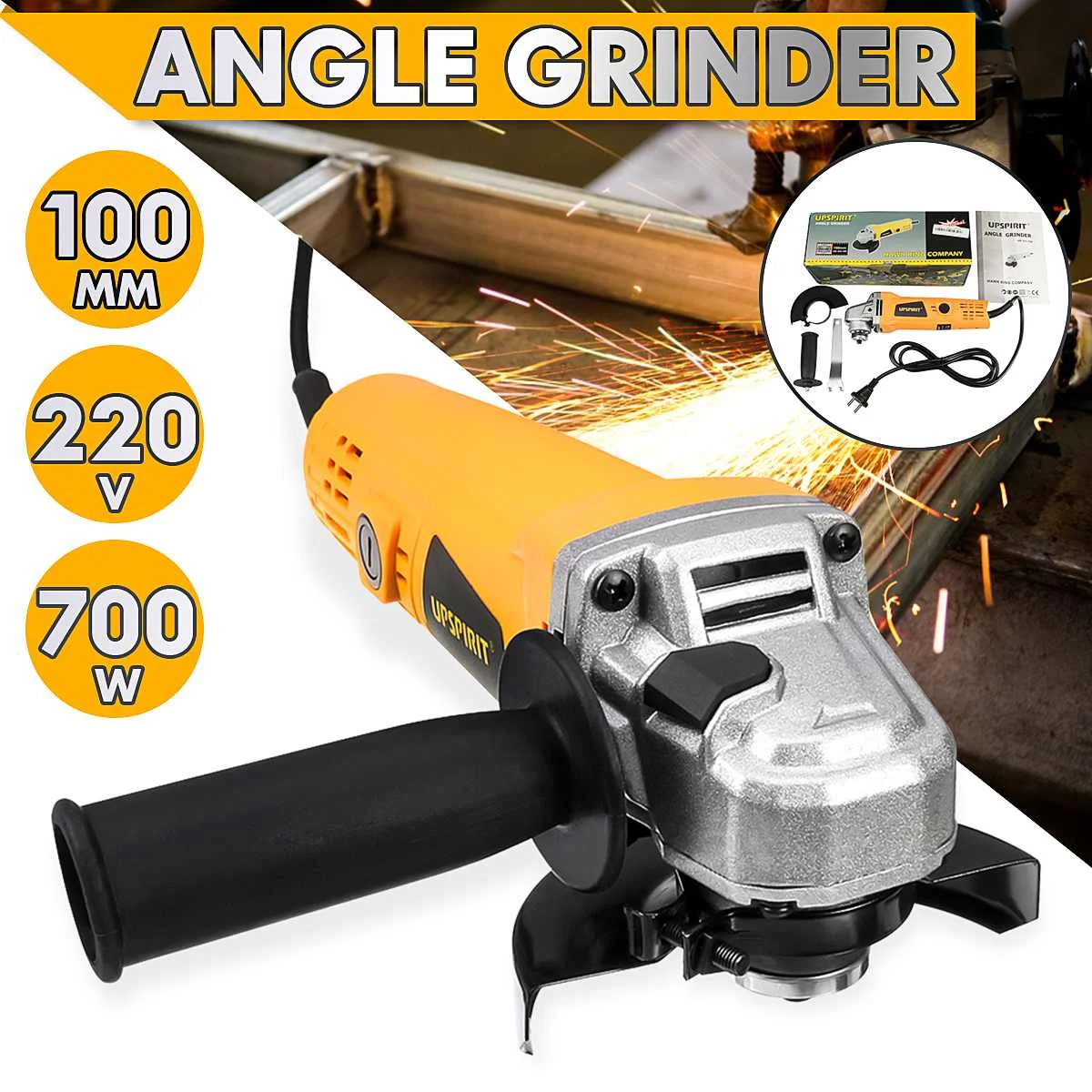 

700W Electric Angle Grinder 100mm Polishing Polisher Grinding Cutting Tool 10000RPM Anti-slip Wood Metal Grinder Power Tools