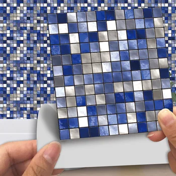 

10pcs/set Blue Marble Mosaic Hard Tiles Wall Stickers Kitchen Bathroom Floor Diagonal Home Decor Wallpaper Thicken Art Murals