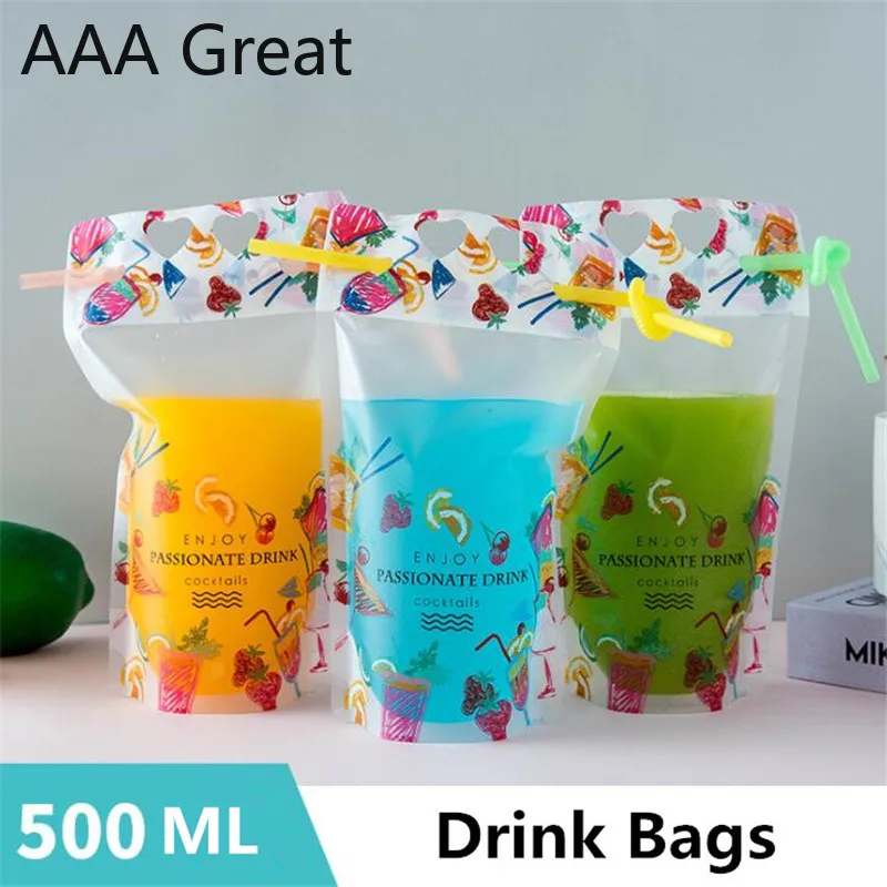 

100Pcs/Lot Reusable Juice Milk Tea Bag Drinking for Transparent Outdoor Camping Party Concealable Liquor Pouches Stand Up Bags